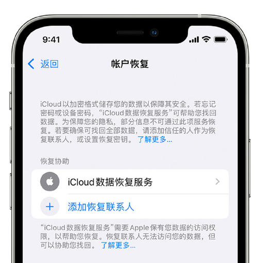 河津苹果手机维修分享在 iPhone 上设置帐户恢复联系人的方法 