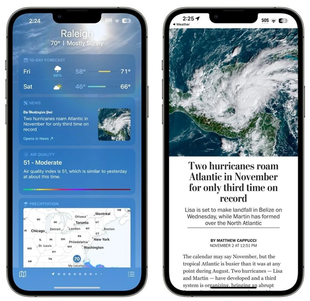 河津苹果14维修分享iPhone 14手机如何看天气时顺带看新闻 