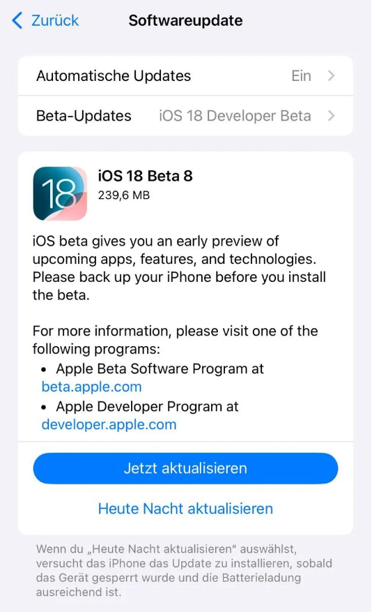 河津苹果手机维修分享苹果 iOS / iPadOS 18 开发者预览版 Beta 8 发布 